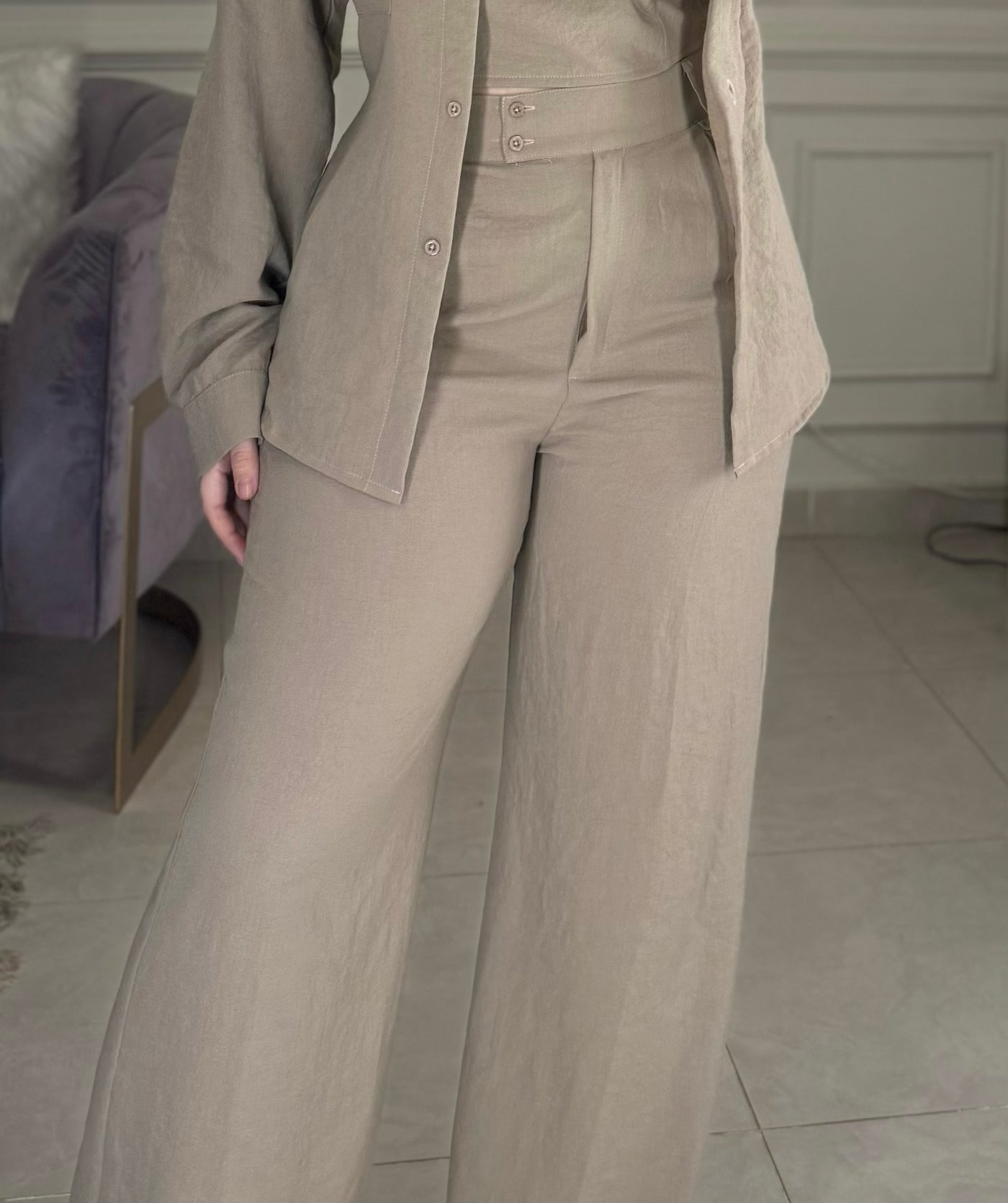 Morning Date Linen Pants - Cafe