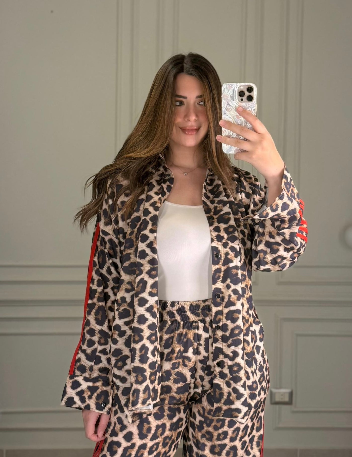 Fierce & Pretty Leopard Shirt - Red Trims