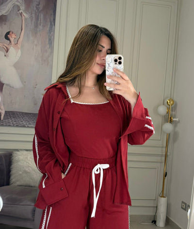 Hot Summer Lace Trim Top - Burgundy