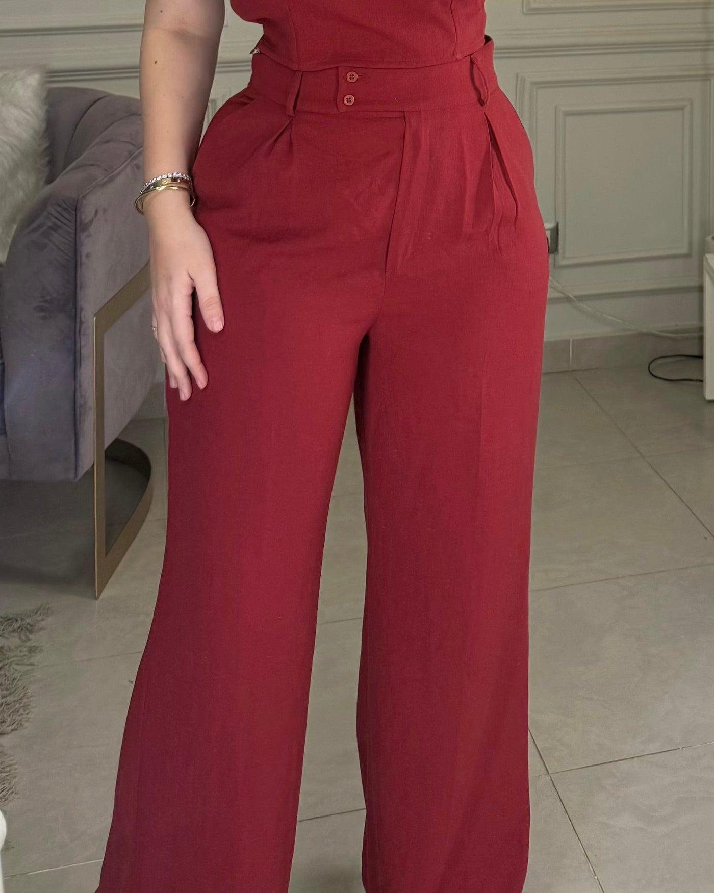 Morning Date Linen Pants - Burgundy