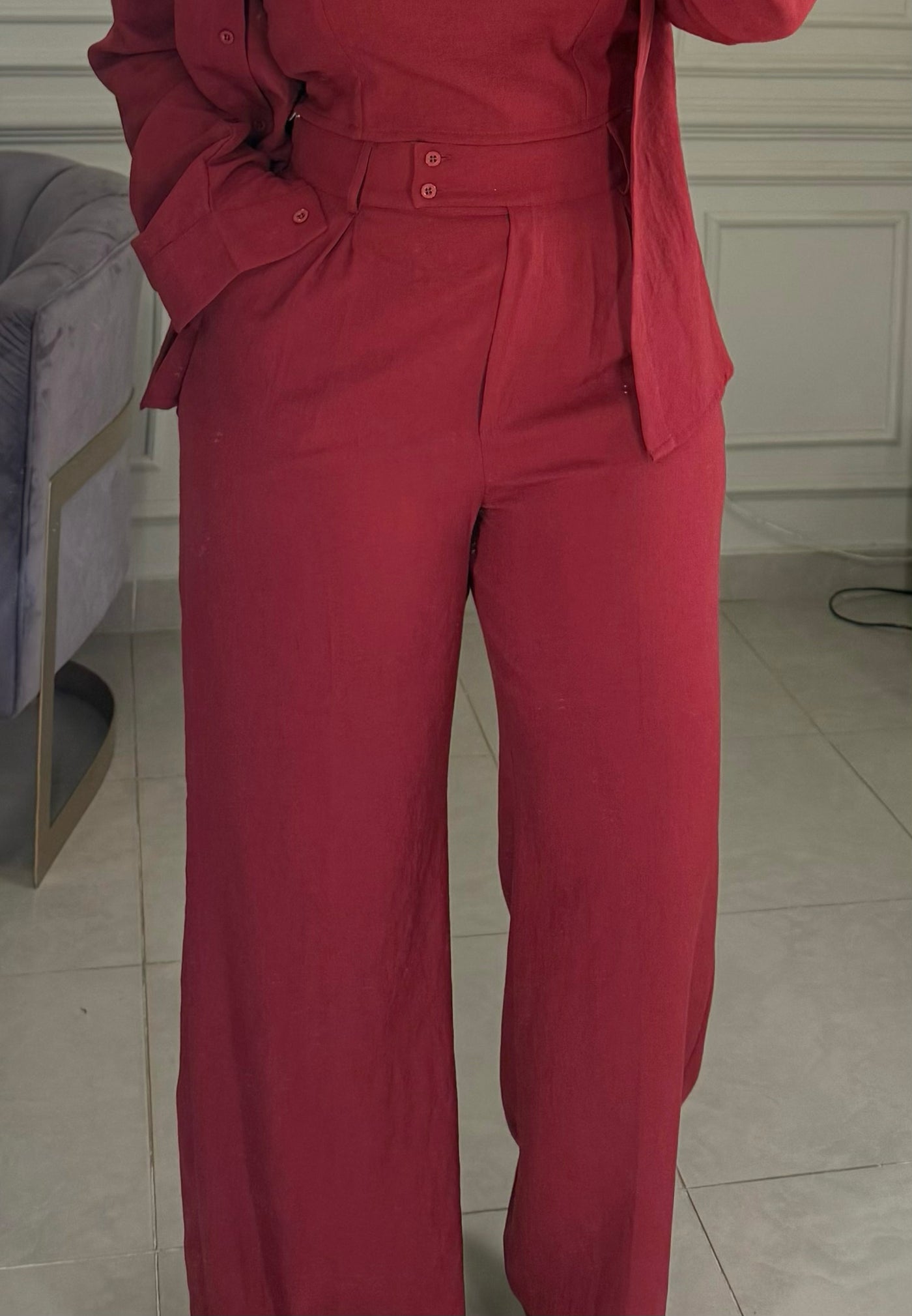 Morning Date Linen Pants - Burgundy