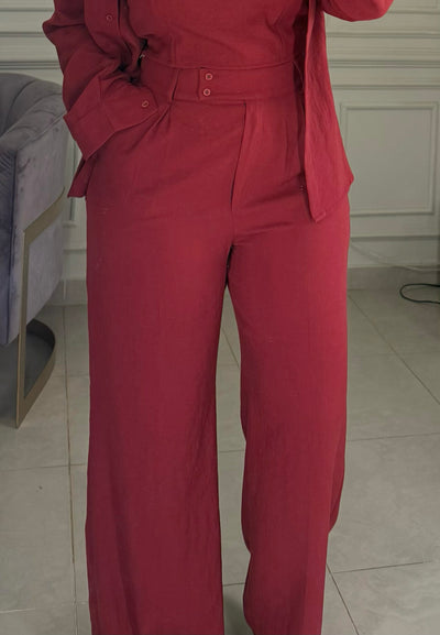 Morning Date Linen Pants - Burgundy