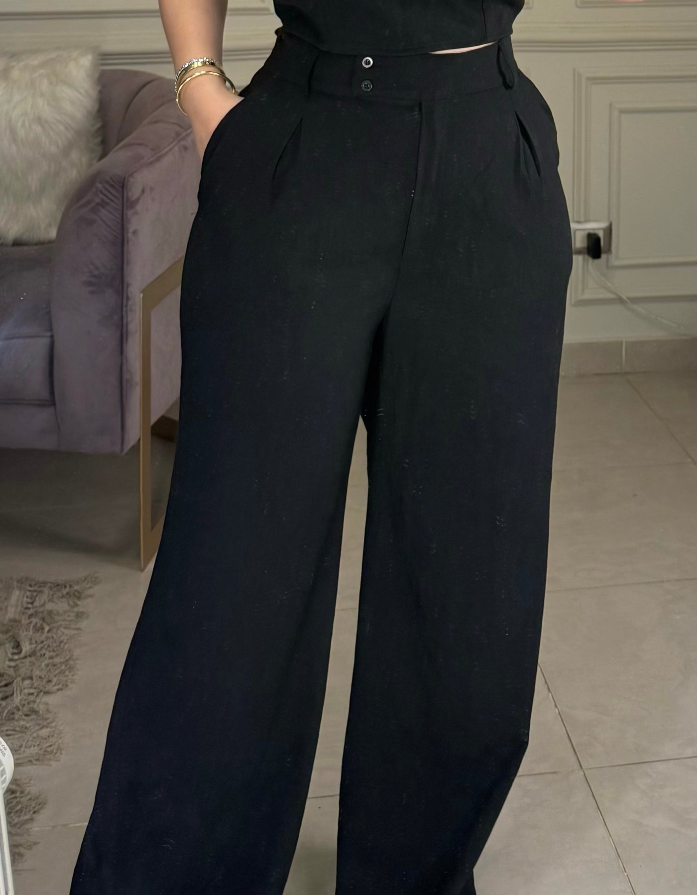 Morning Date Linen Pants - Black