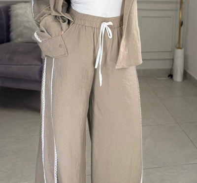 Hot Summer Lace Trim Pants - Cafe