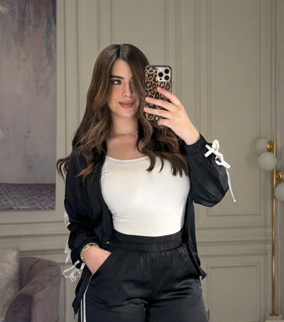 She's a Girl Bow Silky Sweater - Black