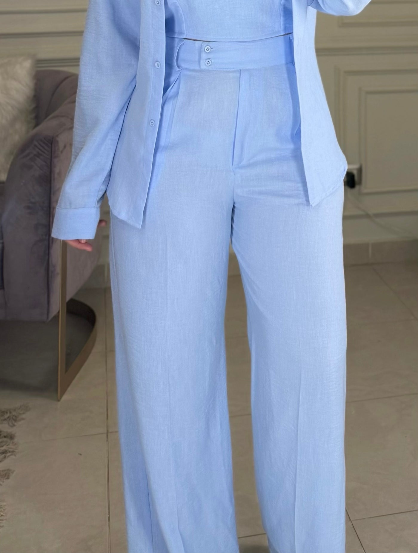 Morning Date Linen Pants - Baby Blue