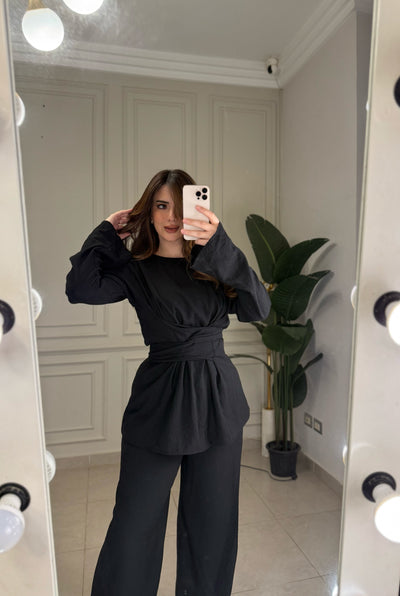 No Filter Wrap Linen Set - Black