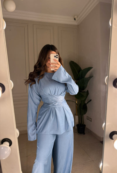 No Filter Wrap Linen Set - Baby Blue