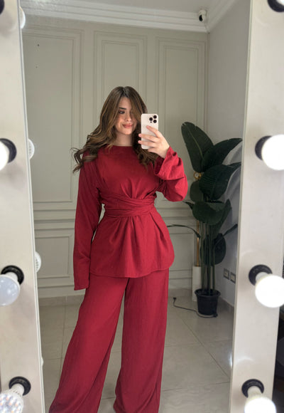 No Filter Wrap Linen Set -Red