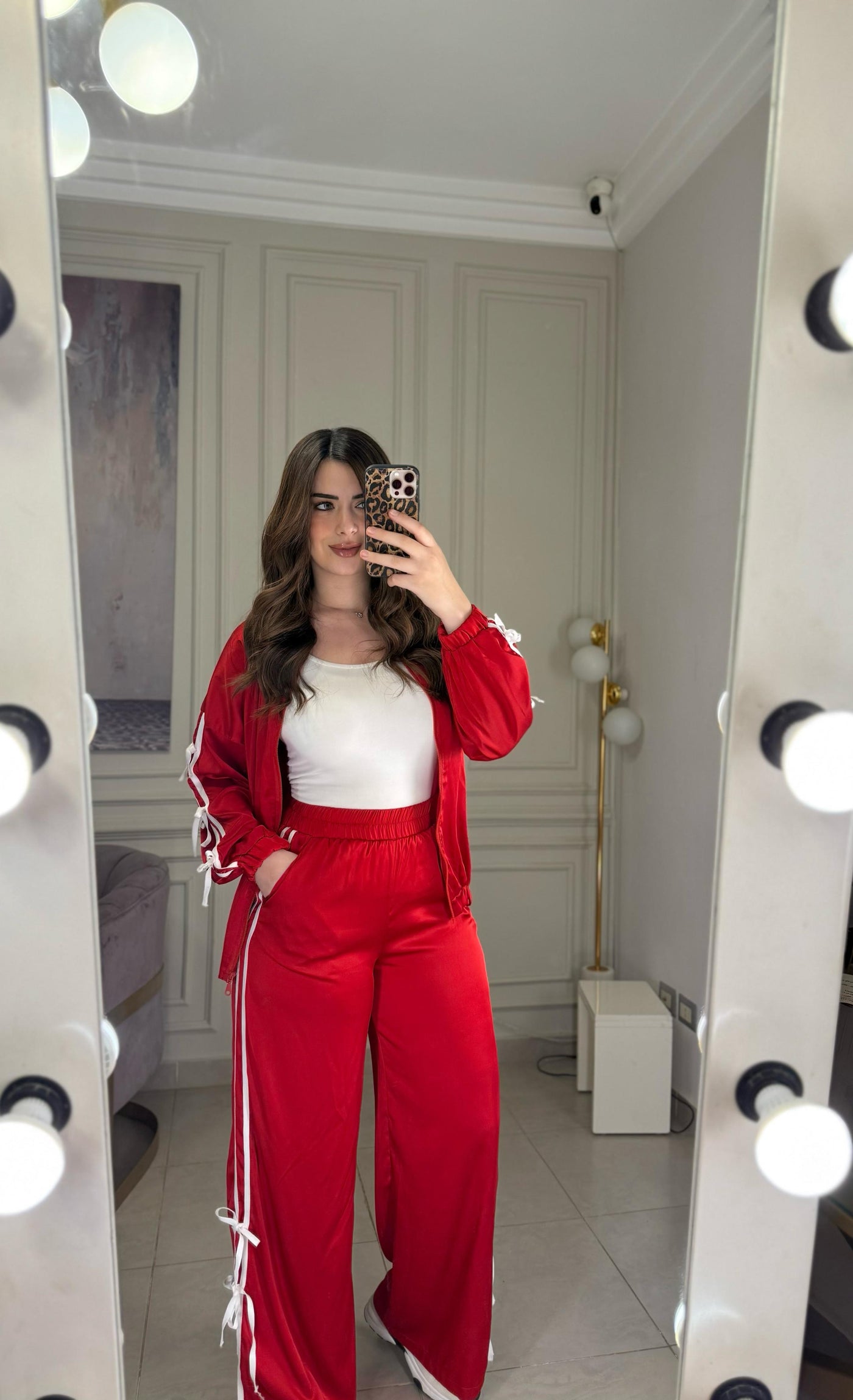 She's a Girl Bow Silky Tracksuit - Red