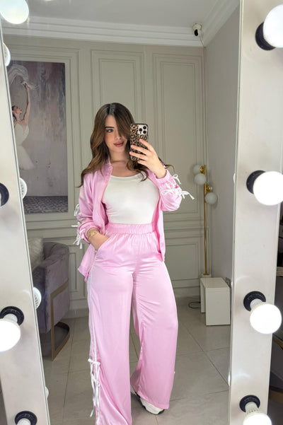 She's a Girl Bow Silky Tracksuit - Pink