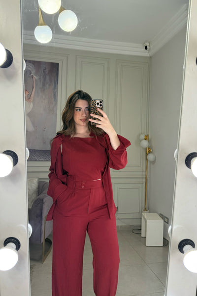 Morning Date Linen Set - Burgundy