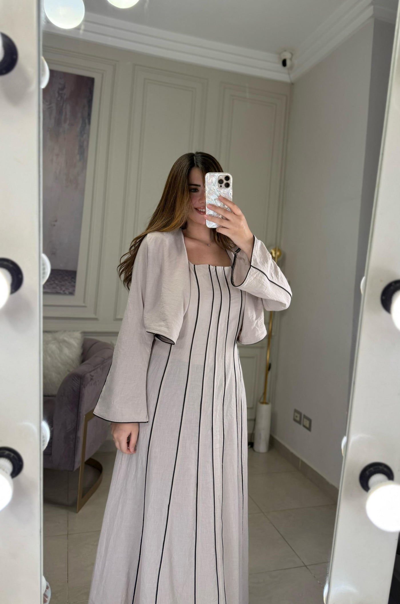 Girl in Florence Linen Dress Set - Beige