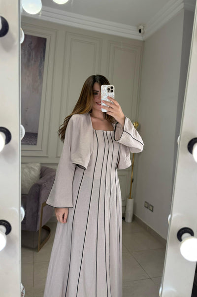 Girl in Florence Linen Dress Set - Beige