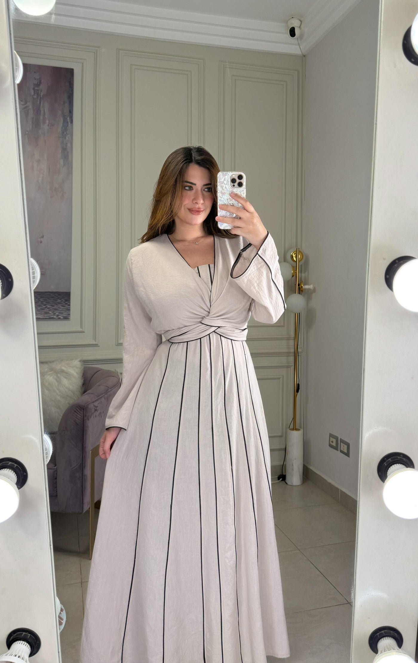 Girl in Florence Linen Dress Set - Beige