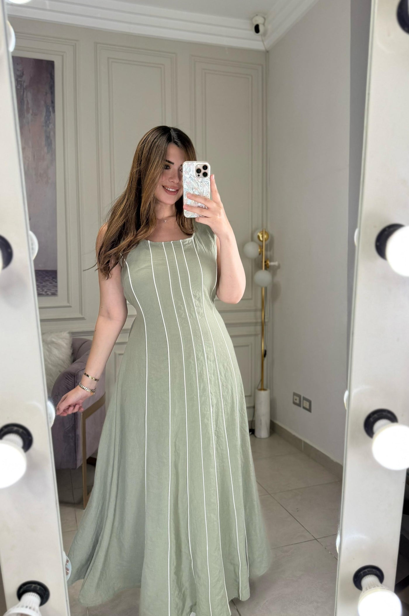Girl in Florence Linen Dress - Olive