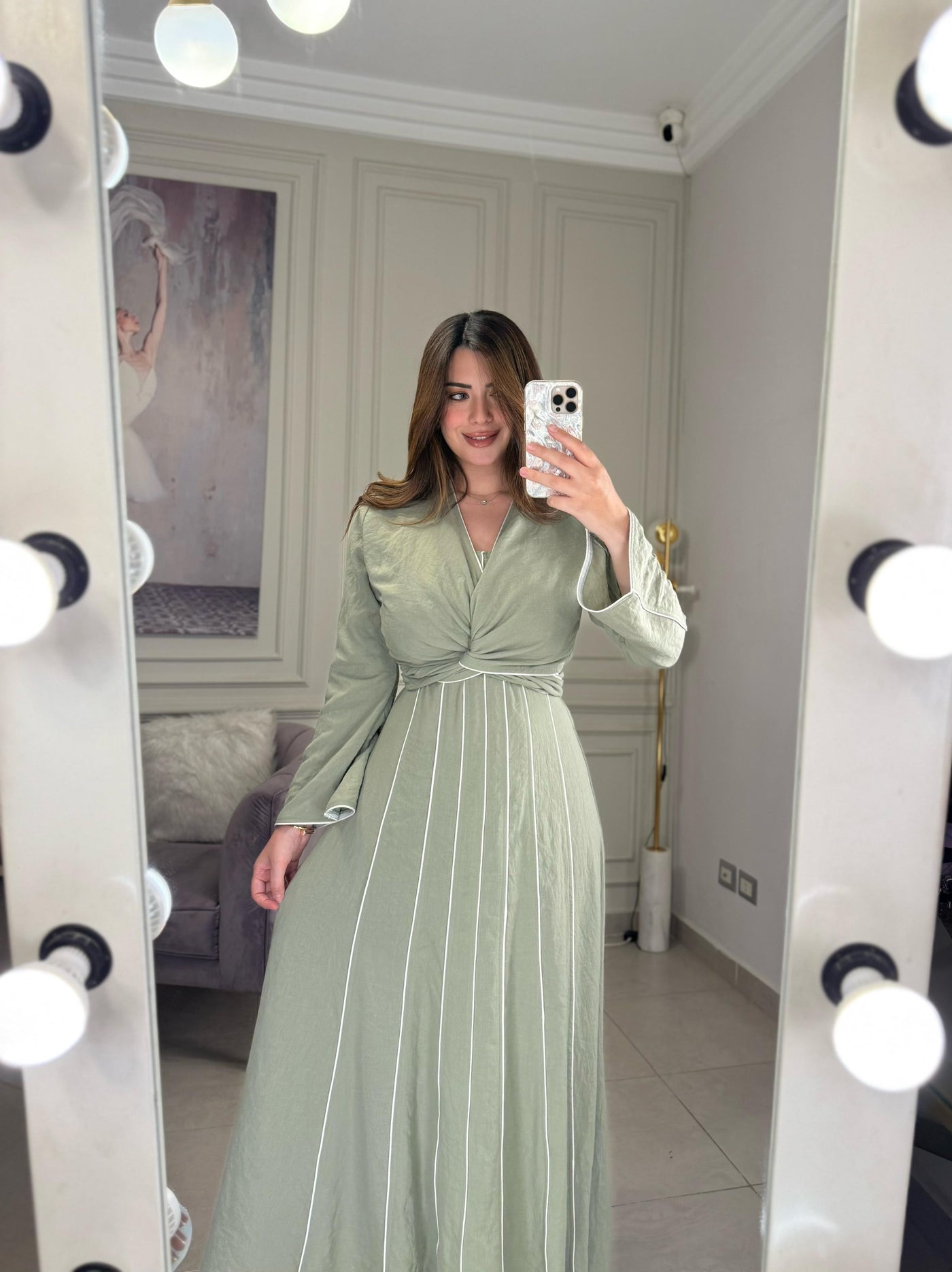 Girl in Florence Linen Dress Set - Olive