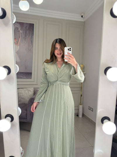 Girl in Florence Linen Dress Set - Olive
