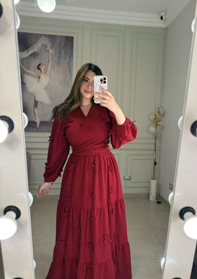 Bow Doll Skirt Set - Burgundy