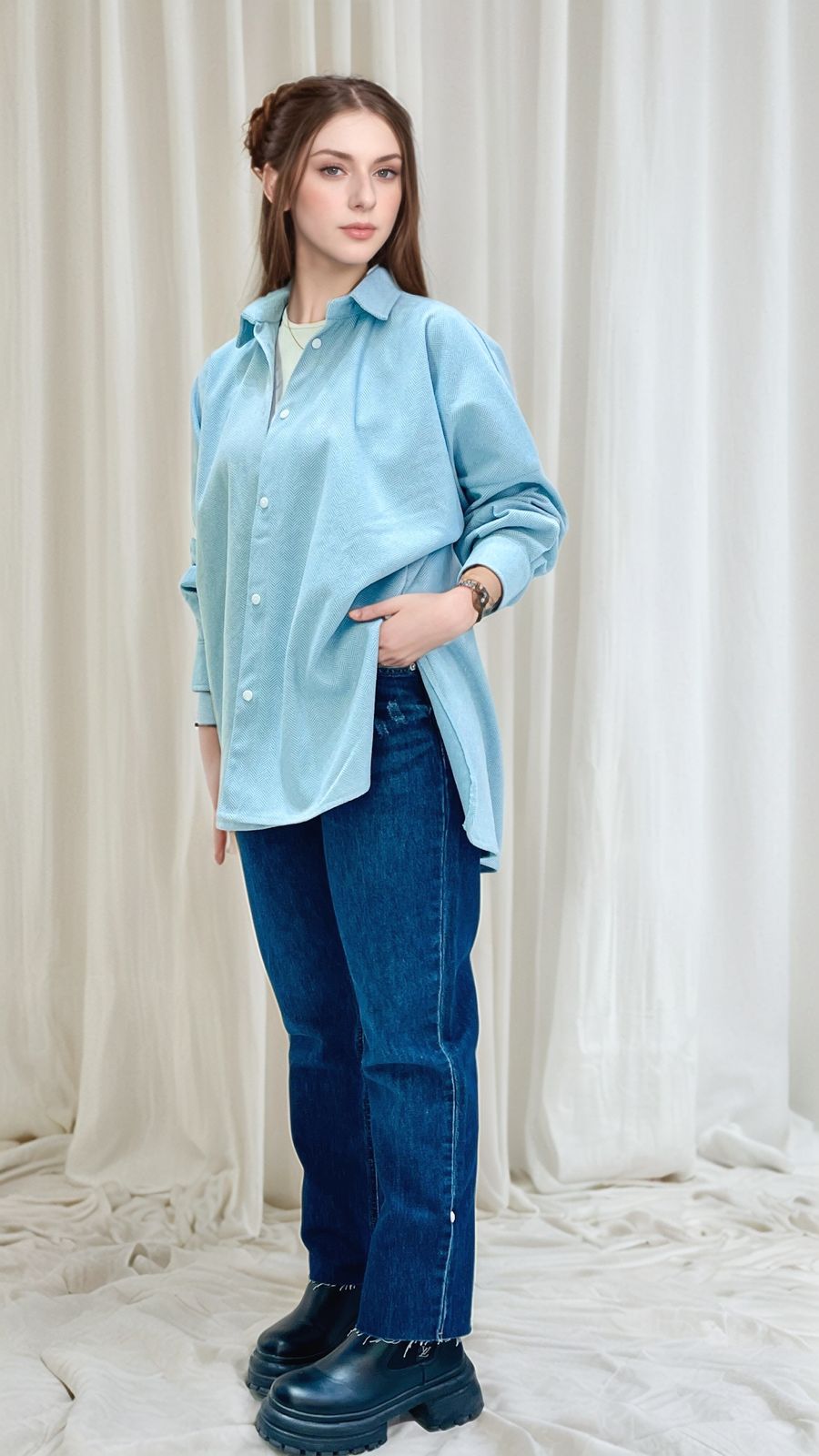 Wool textured buttoned shirt- baby blue