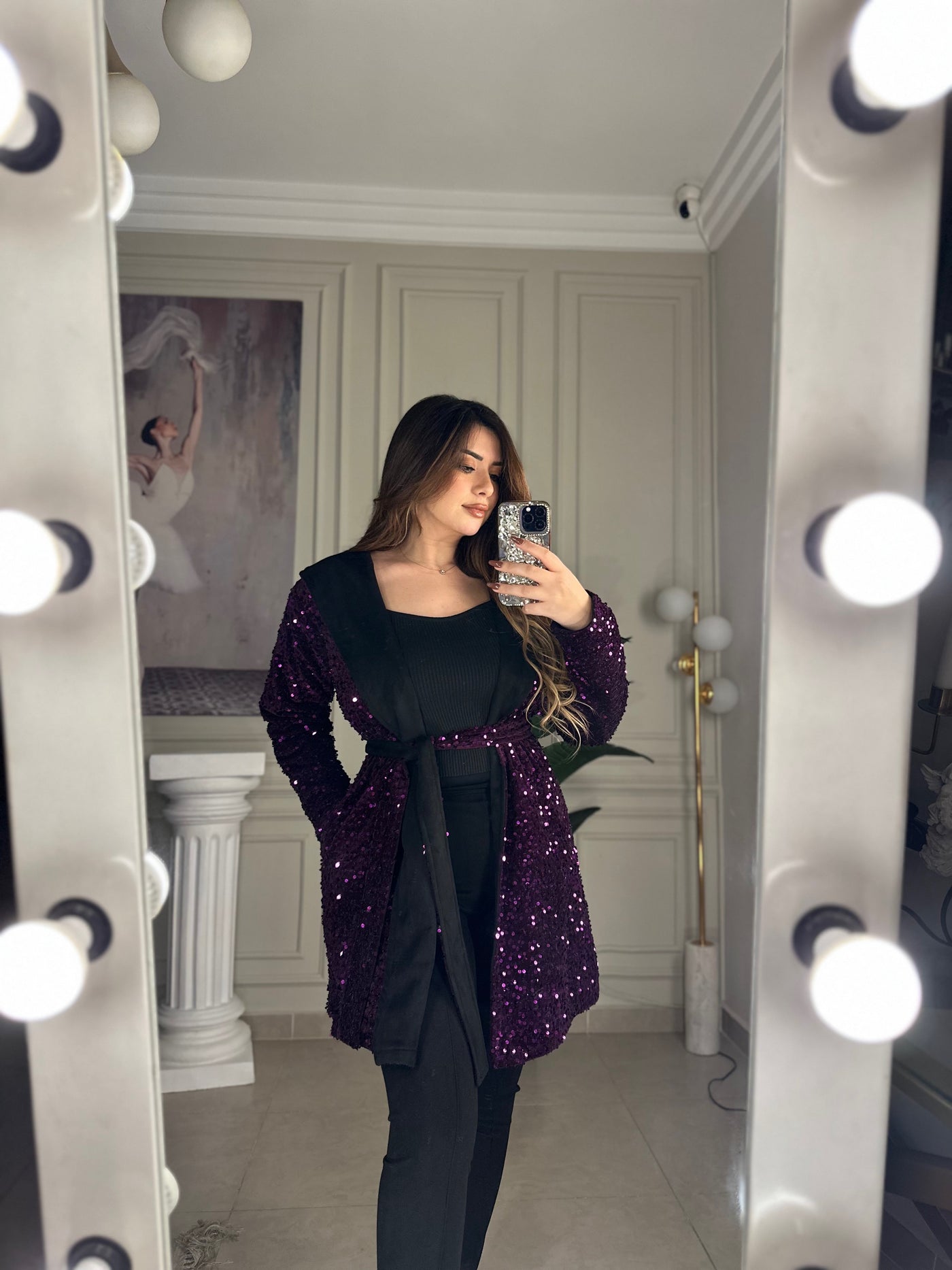 Famous Girl Sequins Double Face Jacket - Purple