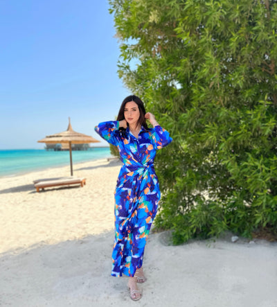 In My Lamborghini Silky Wrap Dress - Tropical Blue