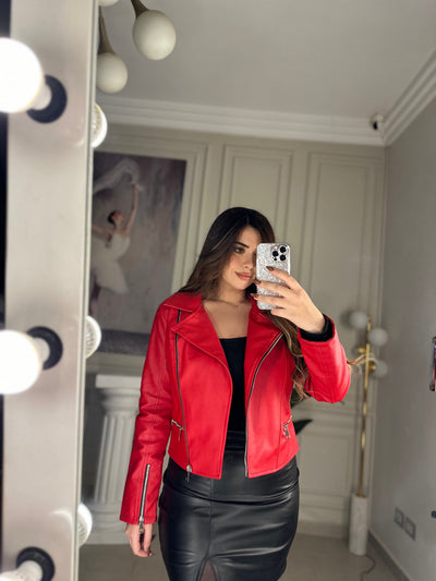 Bad Girl Leather Jacket - Red