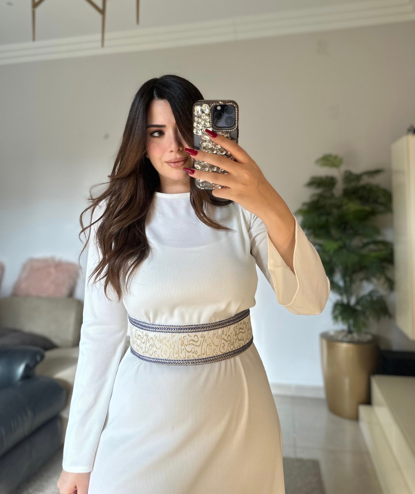 Arabian Nights Belted Dress - White