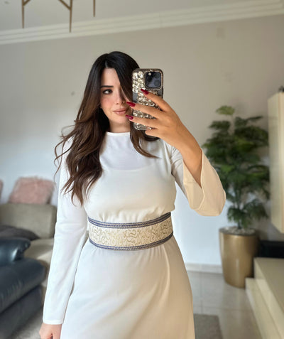 Arabian Nights Belted Dress - White