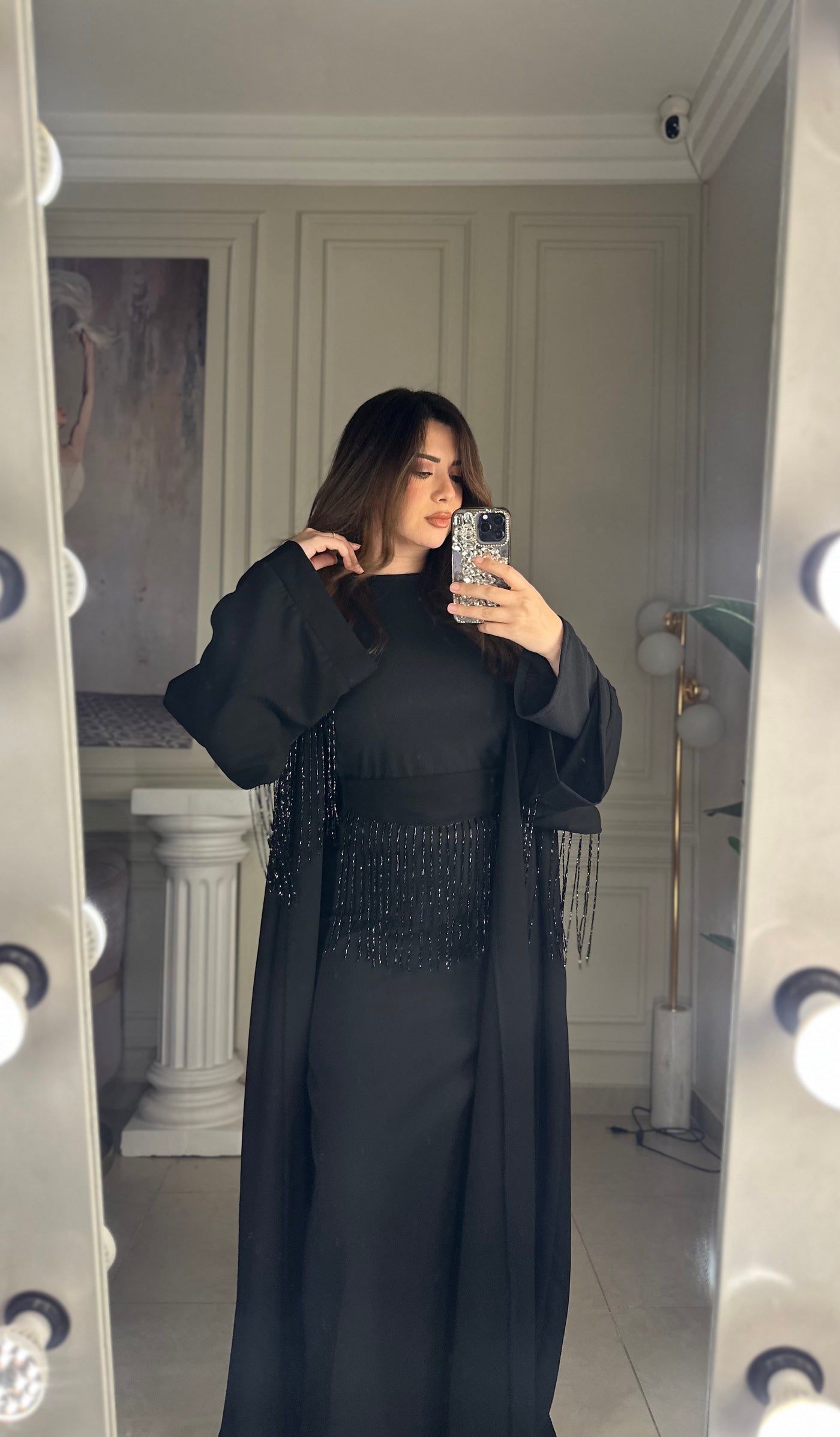 Glowing Tassels Belted Kaftan - Black