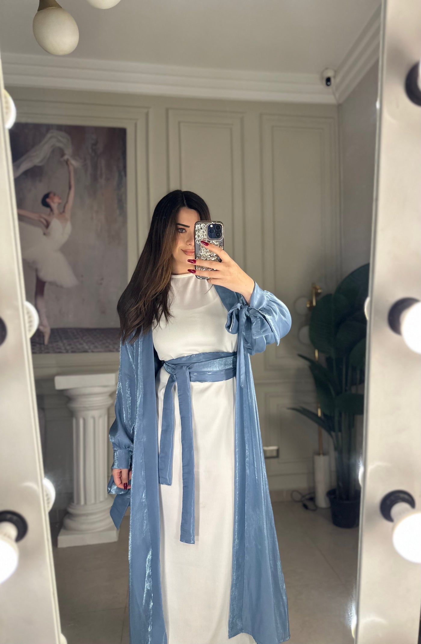 Glowing Goddess Belted Kaftan - Baby Blue