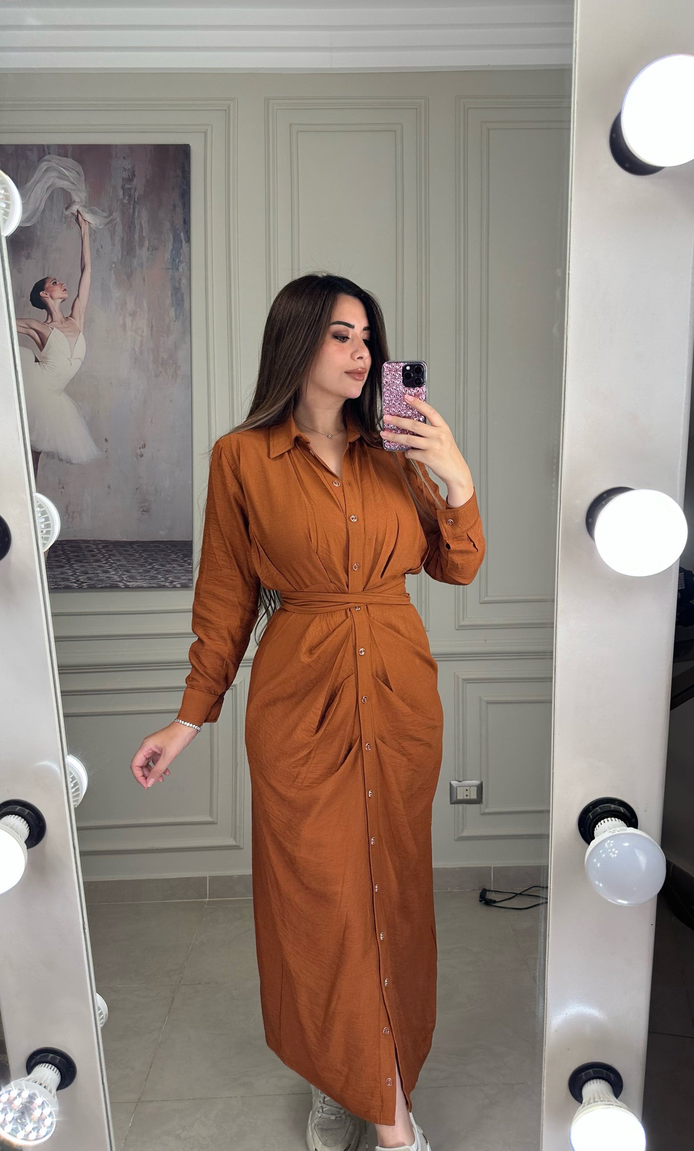 Beirut Draped Linen Dress - Hazelnut