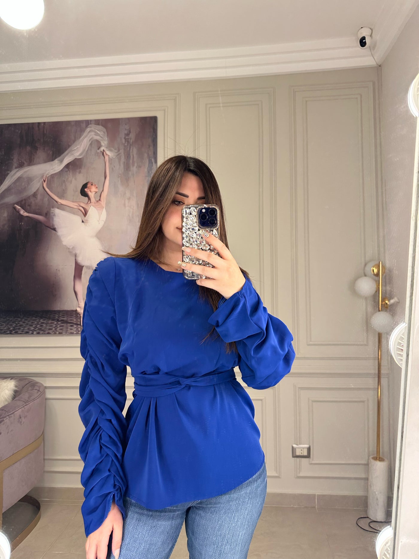 Ruched Sleeves Blouse - Royal Blue