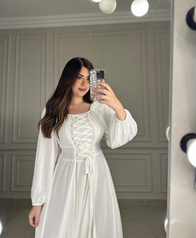 Princess Lace-Up Dress - Off White