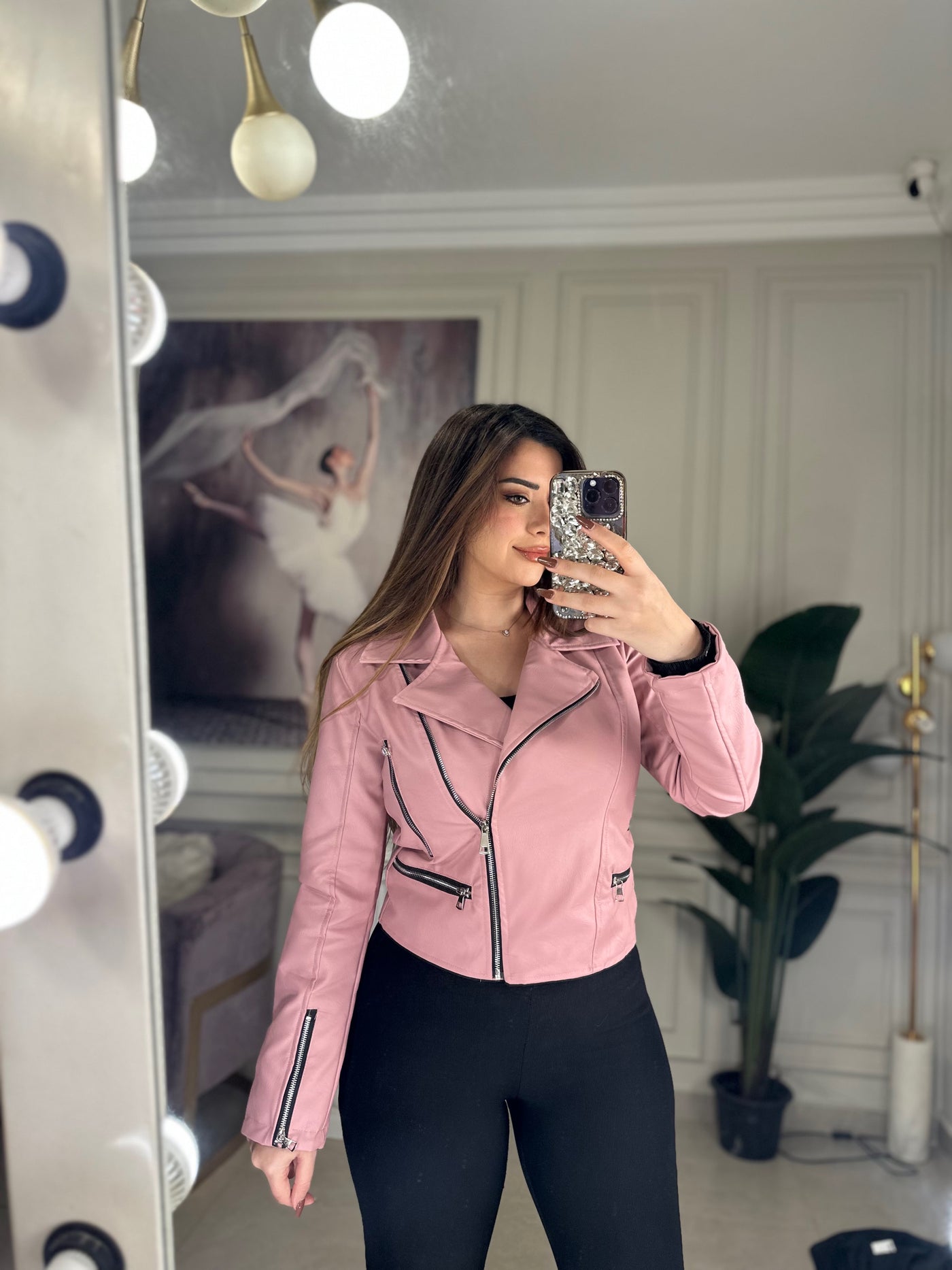 Bad Girl Leather Jacket - Nude Pink