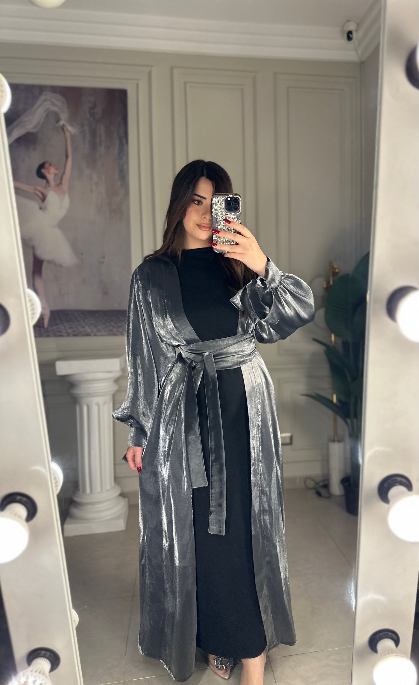 Glowing Goddess Belted Kaftan - Dark Grey