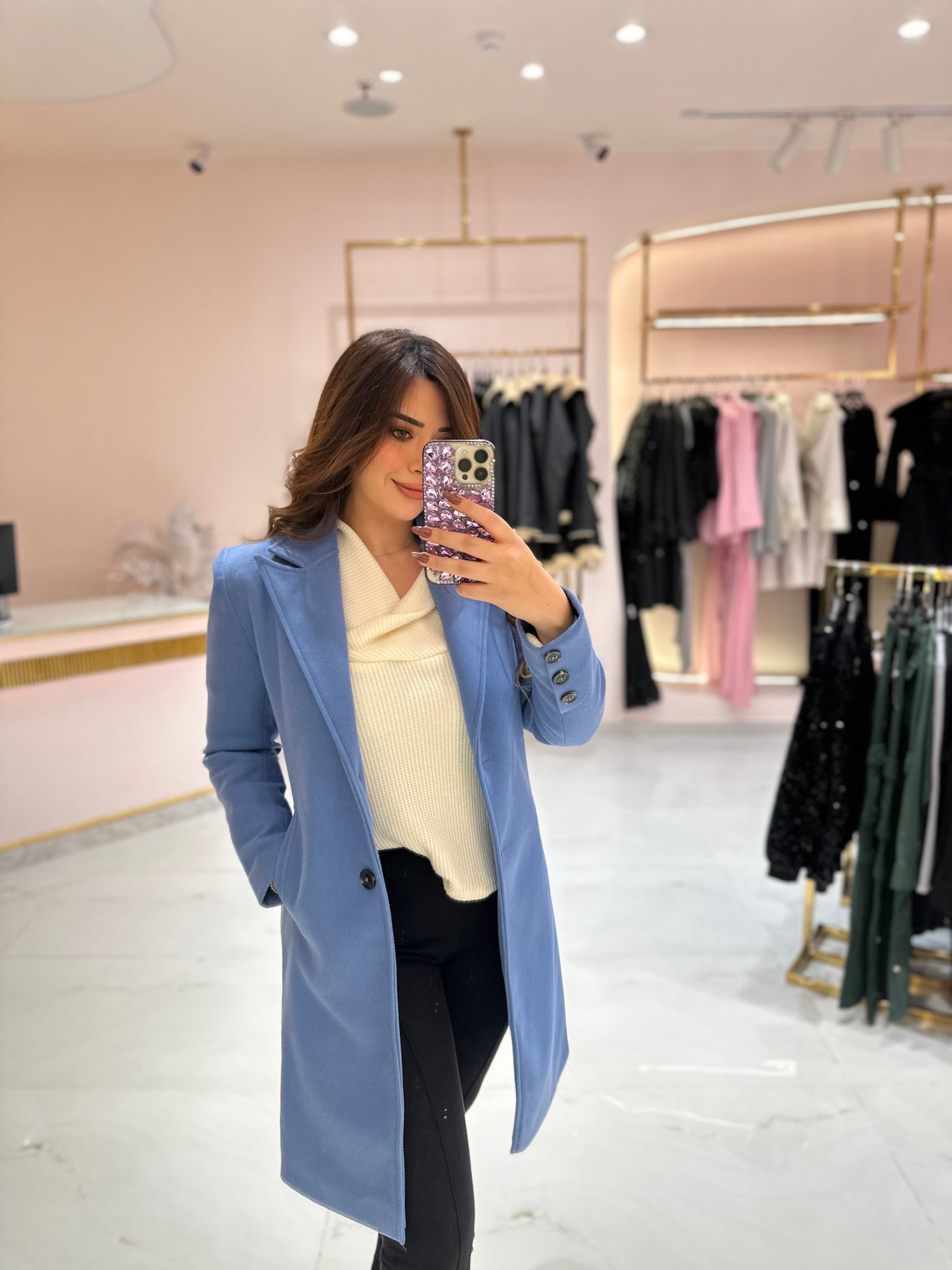 Paris Lady Fitted Heavy Coat - Sky Blue