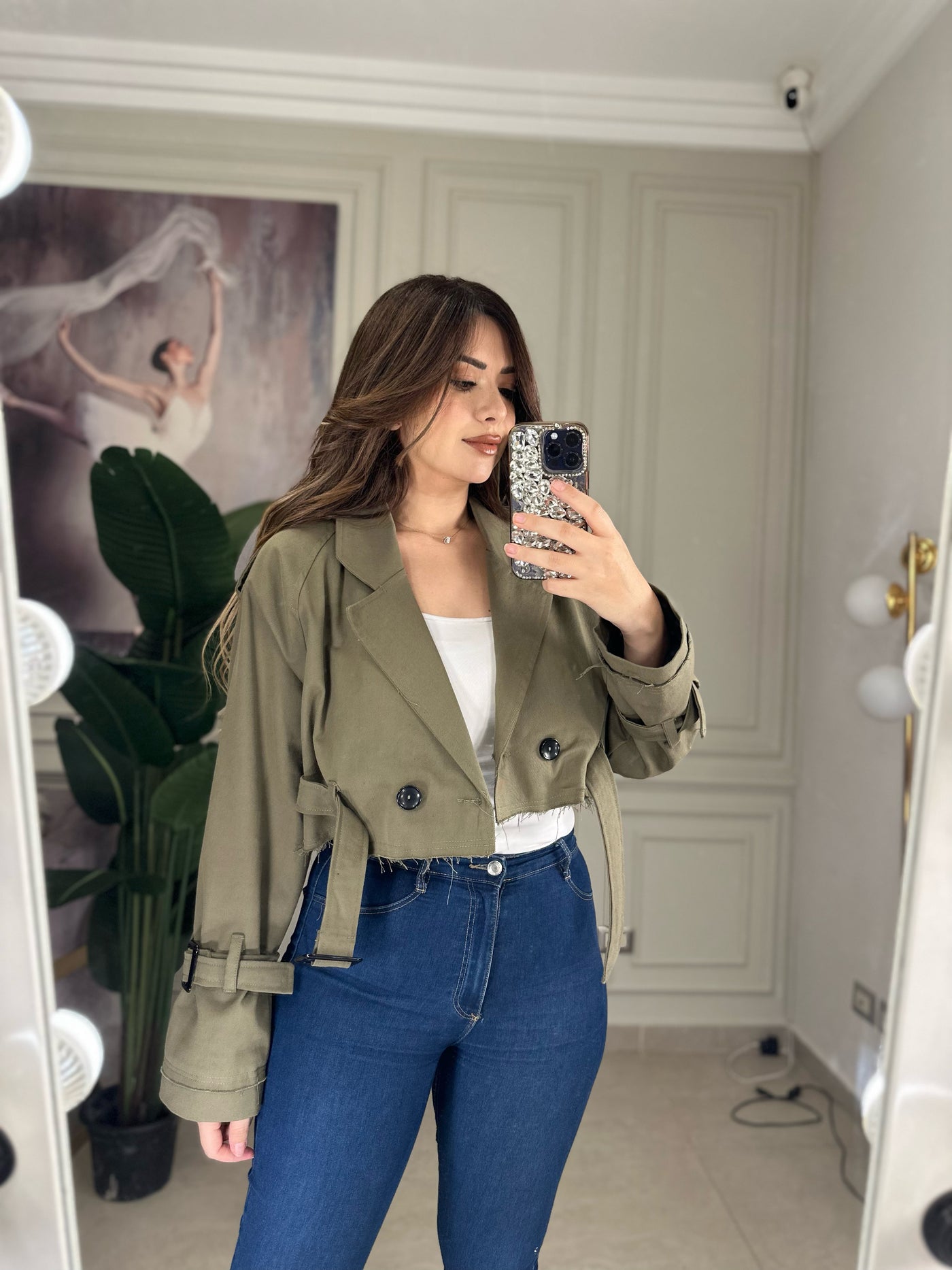 Off To London Cropped Trench Coat - Olive