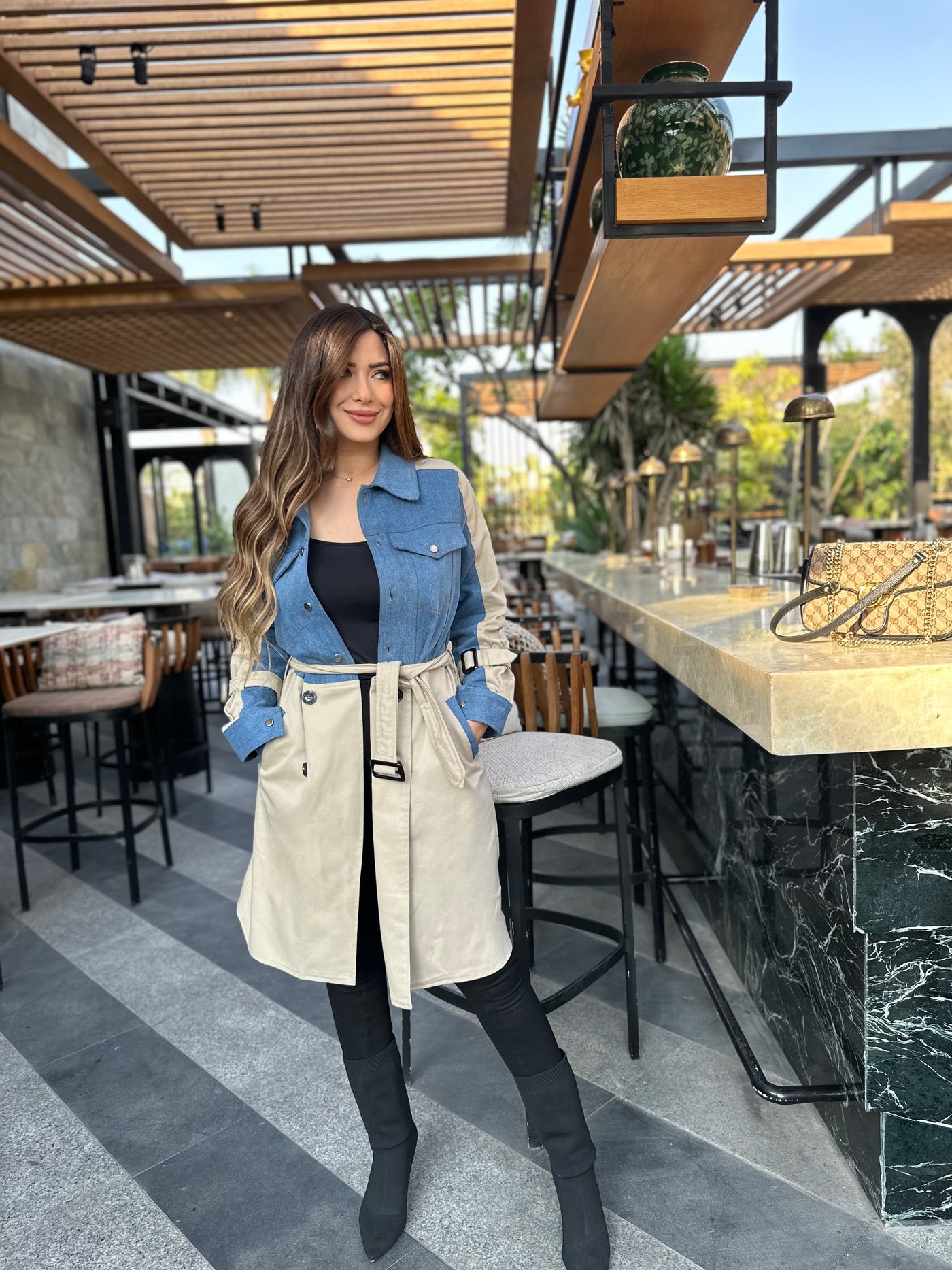 Confident Lady Denim Trench Coat - Beige