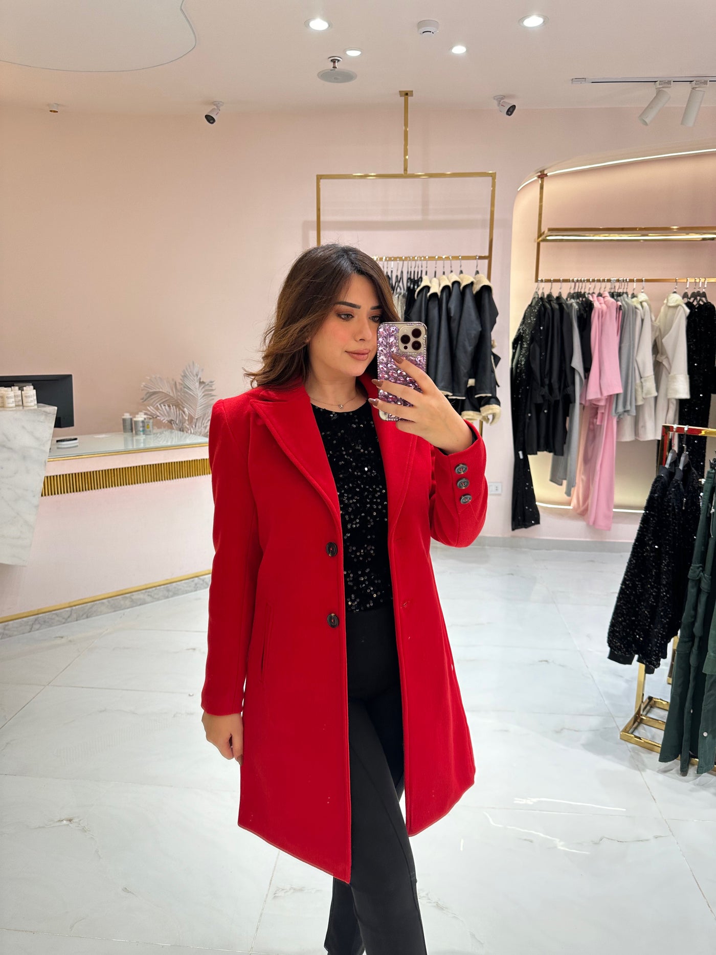 Paris Lady Fitted Heavy Coat - Red