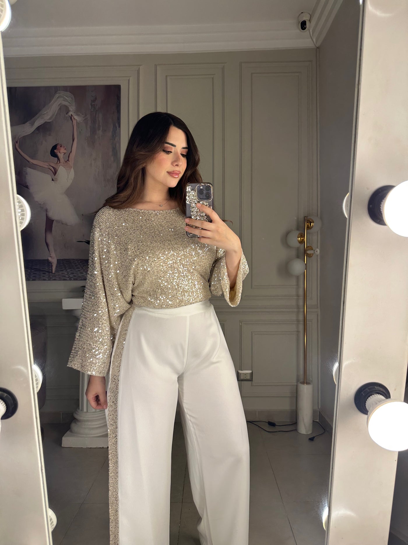Rich Babe Sequins Stripe Pants - Beige