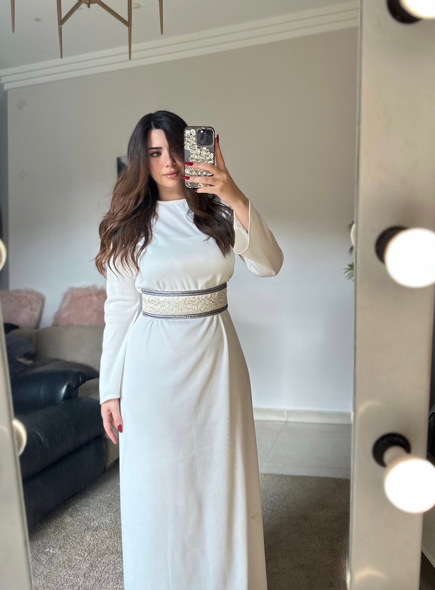 Arabian Nights Belted Dress - White