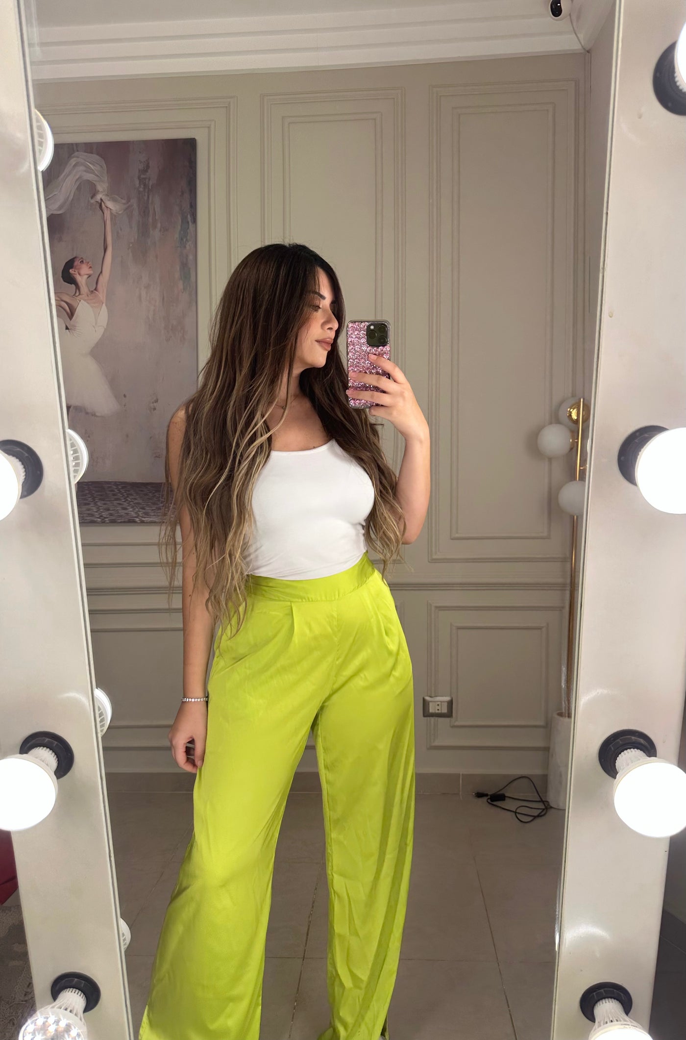 Make Me Hourglass Silky Pants - Lime