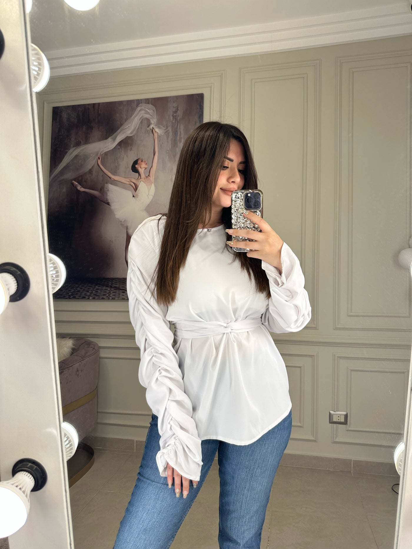 Ruched Sleeves Blouse - White