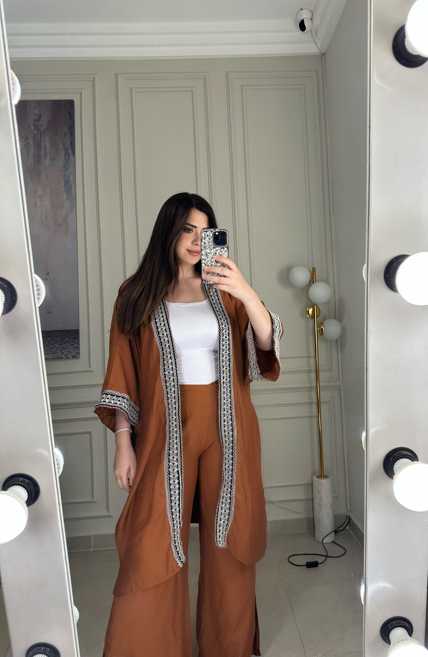 Trendy Embroidered Kimono - Camel