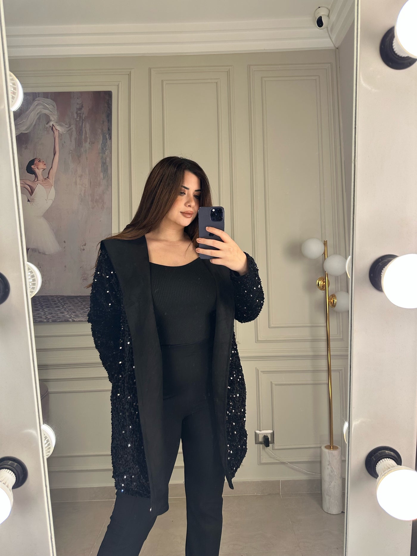 Famous Girl Sequins Double Face Jacket - Black